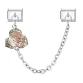 Italian charm bracelet safety chain with pink rose pendant and sparkling glitter detail - Rose Style 3 (Silver)