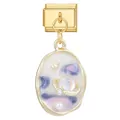 Italian charm link with gold oval pendant featuring stellar nebula design and pearls - Gold Oval Nebula Pearl