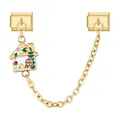 Italienische Charm-Armband-Sicherheitskette mit goldenem Hausanhänger und Emaille-Blumen - Goldbasis Rotes Dach Weiße Wand Haus