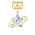 Gold star and planet enamel link charm with faux pearl and zircon for DIY bracelets - Gold Star Planet Ring