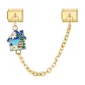 Italienisches Charm-Armband-Sicherheitskette in Gold mit Pilzhaus-Emaille-Anhänger - Goldbasis Blaues Dach Weiße Wand Pilzhaus