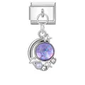 Ιταλικό charm link με μενταγιόν φεγγάρι αστέρι και μωβ οπάλιο για DIY βραχιόλια - Κρεμαστό με Ατσάλινη Βάση - Μοβ Σελήνη / 1*0.9cm