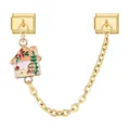 Italienisches Charm-Glied mit hängendem bunten Haus-Anhänger in Gold-Finish - Goldbasis Orangerotes Dach Rosa Wand Haus