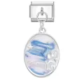Silver modular charm featuring a 3D white rabbit on a pink and blue enamel pendant - Rabbit Style (M292872)