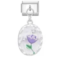 Italian charm with purple tulip flower and sparkling crystals in silver finish - Purple Tulip Style (M292872)