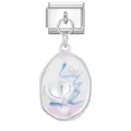 Italian charm link with colorful enamel pendant, star accent and small white pearl - Blue Pink Starry Sky Style (M292872)