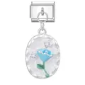 Italian charm bracelet link with blue enamel flower and cubic zirconia in silver steel - Blue Flower Style (M292872)