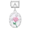 Italian style DIY charm bracelet link with pink floral enamel and zircons - Pink Rose Style (M292872)