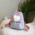 Pink and blue gradient nylon mini backpack with star patterns and plush heart charm - With Plush Heart Pendant / Pink Blue Gradient Style