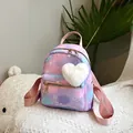 Pink and blue gradient nylon backpack featuring star prints and heart plush charm - With Plush Heart Pendant / Pink Purple Gradient Style