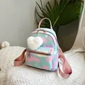 Mini nylon backpack featuring tie-dye cloud pattern with heart pendant and lovely text - With Plush Heart Pendant / Colorful Tie-dye Style