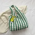 Green and white striped cloud bubble tote bag with a yellow flower charm - With Pendant Style / Green