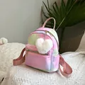 Mini tie-dye gradient nylon backpack with plush heart pendant and golden hardware - With Plush Heart Pendant / Blue Pink Yellow Gradient Style