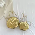 Metallic gold shell bag set with chain straps and embossed stripe pattern - Large / Gold