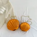 Metallic orange gold shell-shaped crossbody chain bags set in two sizes for women - Orange