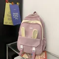 Fashionable rose pink school backpack with cute rabbit ears and large capacity - Pink