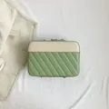 Minimalist green and beige striped box handbag with silver metal buckle and quilted design - Green