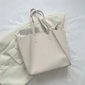 Bolso tote minimalista en cuero PU beige con asas largas para oficina de mujer - Blanco Roto
