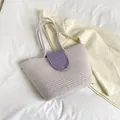 Handgewebte Eimertasche in Lila und Grau mit goldenem Metallverschluss für Damen - Tragetasche Und Halstuch Stil / Lila