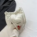 Quilted white cloud bag with silver chain strap and drawstring closure for women - White