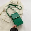 Minimalist green PU leather crossbody phone bag with gold metal trim and flap closure - Green