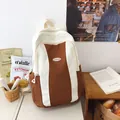 Minimalist white and brown contrast backpack with Fashion label for students - Khaki