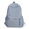 Lichtblauwe minimalistische rugzak voor dames van nylon met voorvak en zijzakken - Blauw