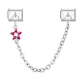 Italienisches Edelstahl Armband Modul mit einem rosa emaillierten Stern Anhänger - Doppelmodul-Basis mit dunkelrosa Sternanhänger und Kette / Dunkelrosa