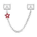 Italienische Charm-Sicherheitskette mit rotem Emaille-Stern und silbernen Stahlgliedern - Doppelmodul-Basis mit rotem Sternanhänger und Kette / Rot