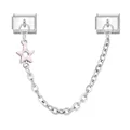 Italienisches Charm-Glied mit Silberbasis, feiner Kette und rosa Emaille-Sternanhänger - Doppelmodul-Basis mit rosa Sternanhänger und Kette / Rosa