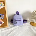 Mini light purple corduroy backpack for women with front zipper pocket and soft texture - Purple