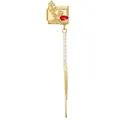 Italienischer Charm-Link in Gold mit rotem Edelstein und langen Quasten-Anhängern - Blume Schmetterling Edelstein Quaste (Blume) / 1x0,9 cm