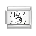 Stainless steel modular charm link with black Gemini zodiac design on silver metal - Gemini / 1x0.9cm