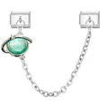 Italienisches Armband Doppelglied mit grünem Saturn-Anhänger und feiner Sicherheitskette - Planet Eins Silber