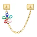 Italian charm bracelet safety chain with gold flower and colorful evil eye pendant - Five Color Mixed Flower / Multicolor (Color 1)