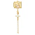 Italienisches Charm-Glied mit Goldkreuz, rosa Tropfenstein und Zirkonia-Steinen - Lava Edelstein Kreuz (Herz 2) / 1x0,9 cm