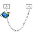 Italienisches Modul-Armbandglied mit silbernem Planetenanhänger und blauem Planeten - Planet Zwei Silber