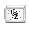 Italian charm bracelet link in stainless steel featuring a Virgo zodiac sign design - Virgo / 1x0.9cm