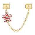 Italian charm link featuring a red enamel flower with evil eye motif and safety chain - Large Red Flower / Red (Color 2)