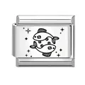 Italian modular charm link in stainless steel with black Pisces zodiac fish design - Pisces / 1x0.9cm
