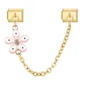 Italian charm bracelet module with pink flower pendant and gold safety chain - Light Pink Flower / Pink (Color 3)