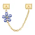 Italian charm link in gold with blue evil eye flower charm and double connection chain - Dark Blue Flower / Blue (Color 4)