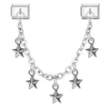 Italian charm module with silver chain and five small star pendants in polished finish - Double Module Solid Star Dangle Style / Silver