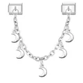 Silver Italian charm bracelet with five crescent moon pendants in a modular link design - Double Module Moon Dangle Style / Silver