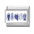 Italian modular charm link in stainless steel featuring five hand-painted blue fish designs - Five Little Fish Pattern (Ocean-1)