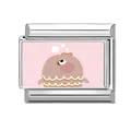 Italian modular charm link featuring a cute pink cartoon puffer fish in stainless steel - Pink Base Anthropomorphic Puffer (Ocean-5)