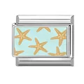 Italian charm link featuring a blue starfish design on a stainless steel base - Blue Base Starfish Pattern (Ocean-6)