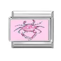 Italian modular charm bracelet link featuring a pink watercolor crab design on silver metal - Pink Base Red Sea Crab (Ocean-7)