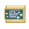 Maillon de bracelet italien doré avec émail vert et texte It's Good Day gravé - Style C'est Un Bon Jour (M293098)