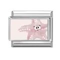 Italian charm bracelet link in stainless steel with a cute pink cartoon starfish design - Pink Base Cartoon Starfish (Ocean-10)